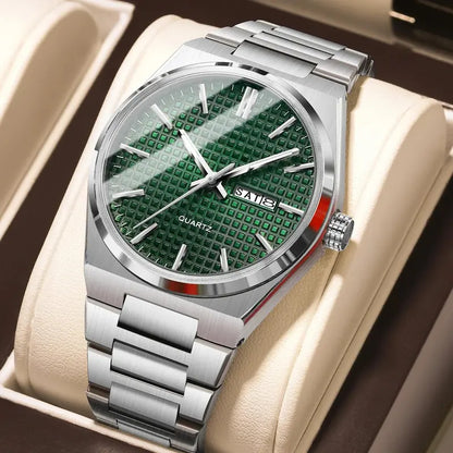 Men Square Watch Black Dial Silver Steel Chain Strap