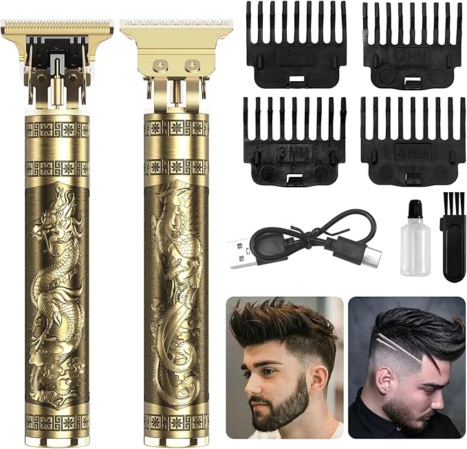 Men's Rechargeable Hair Trimmer Golden Dragon Design