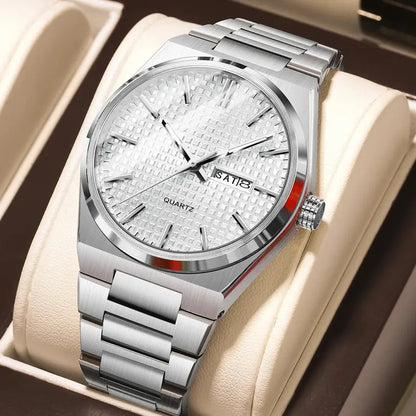 Men Square Watch Black Dial Silver Steel Chain Strap