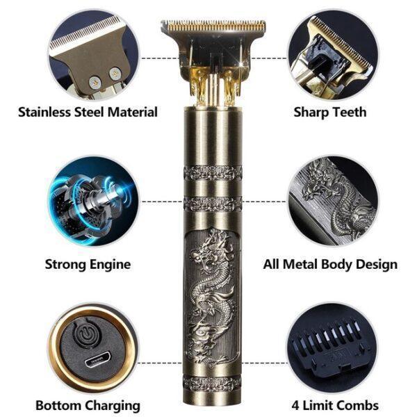 Men's Rechargeable Hair Trimmer Golden Dragon Design