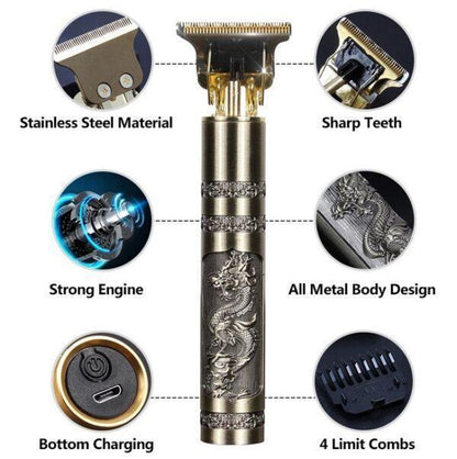 Men's Rechargeable Hair Trimmer Golden Dragon Design