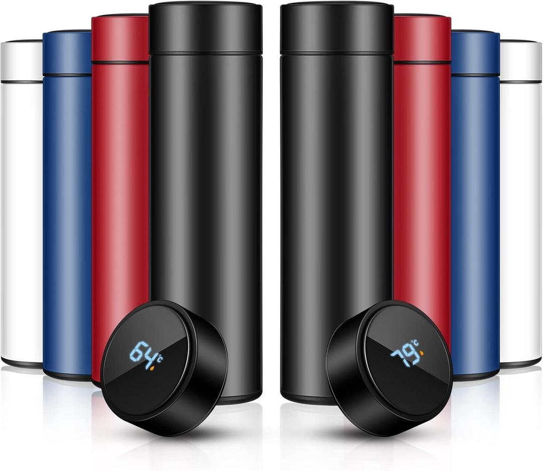 Digital Temperature Water Bottle Black Stainless Steel Tea Filter