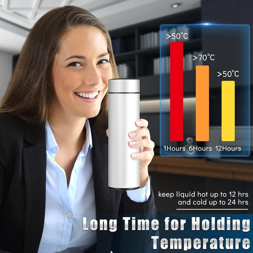 Digital Temperature Water Bottle Black Stainless Steel Tea Filter