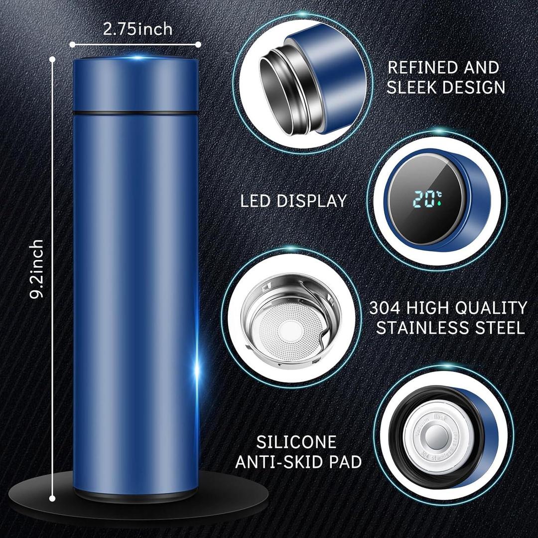 Digital Temperature Water Bottle Black Stainless Steel Tea Filter