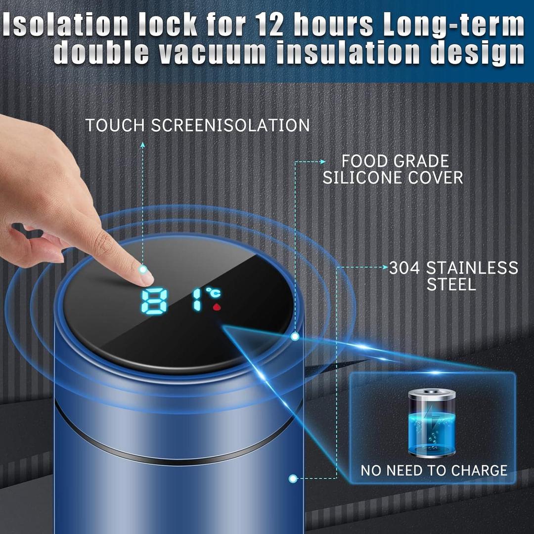 Digital Temperature Water Bottle Black Stainless Steel Tea Filter