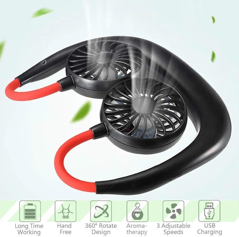 Neck Fan with 2 Fans Black ABS Lightweight Cooling
