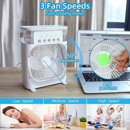 Portable Air Conditioner Fan USB Electric Fan with LED Night Light, Fine Mist Water, and Humidifier Function