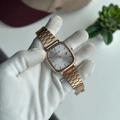Casio Elegant White Dial Gold Tone Square Watch