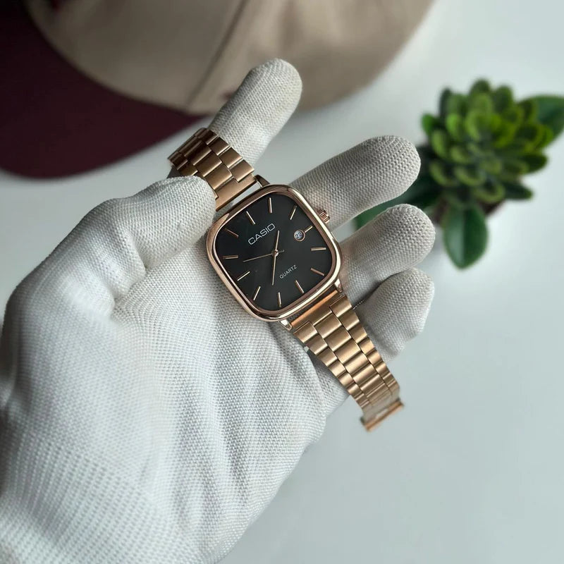 Casio Elegant White Dial Gold Tone Square Watch