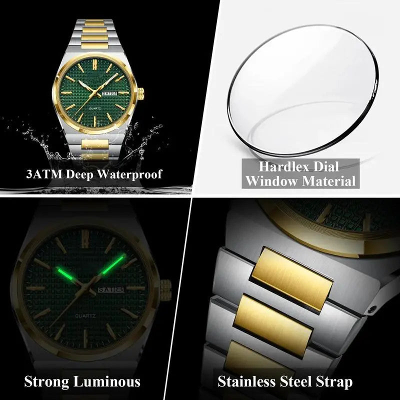 Men Square Watch Black Dial Silver Steel Chain Strap