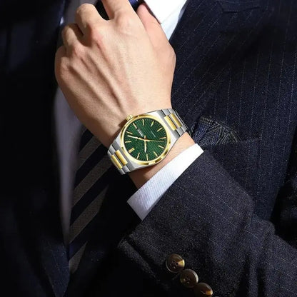 Men Square Watch Black Dial Silver Steel Chain Strap